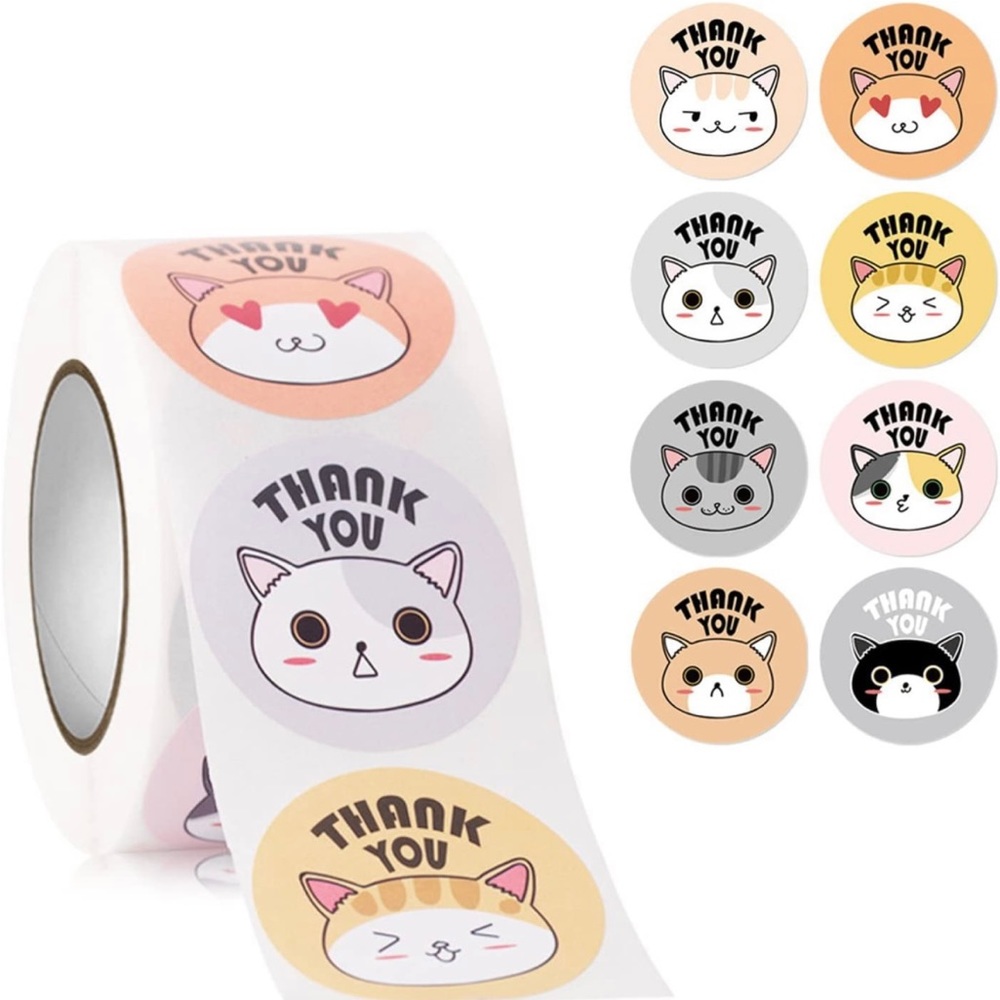 NWT Roll of 500 Cat Kitten THANK YOU Stickers